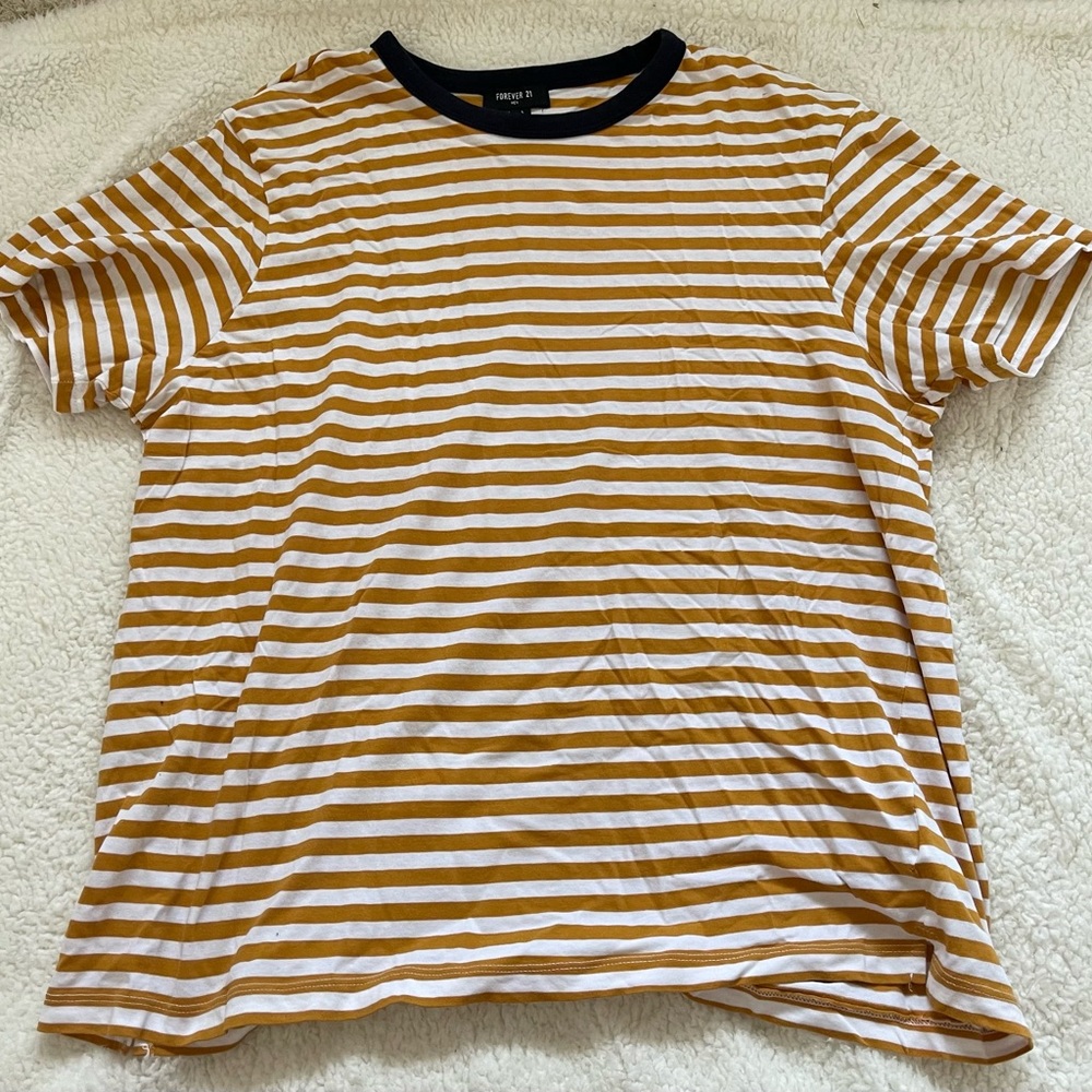 men’s orange and white striped t-shirt